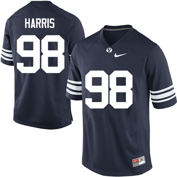 Men #98 Mitch Harris BYU Cougars College Football Jerseys Sale-Navy